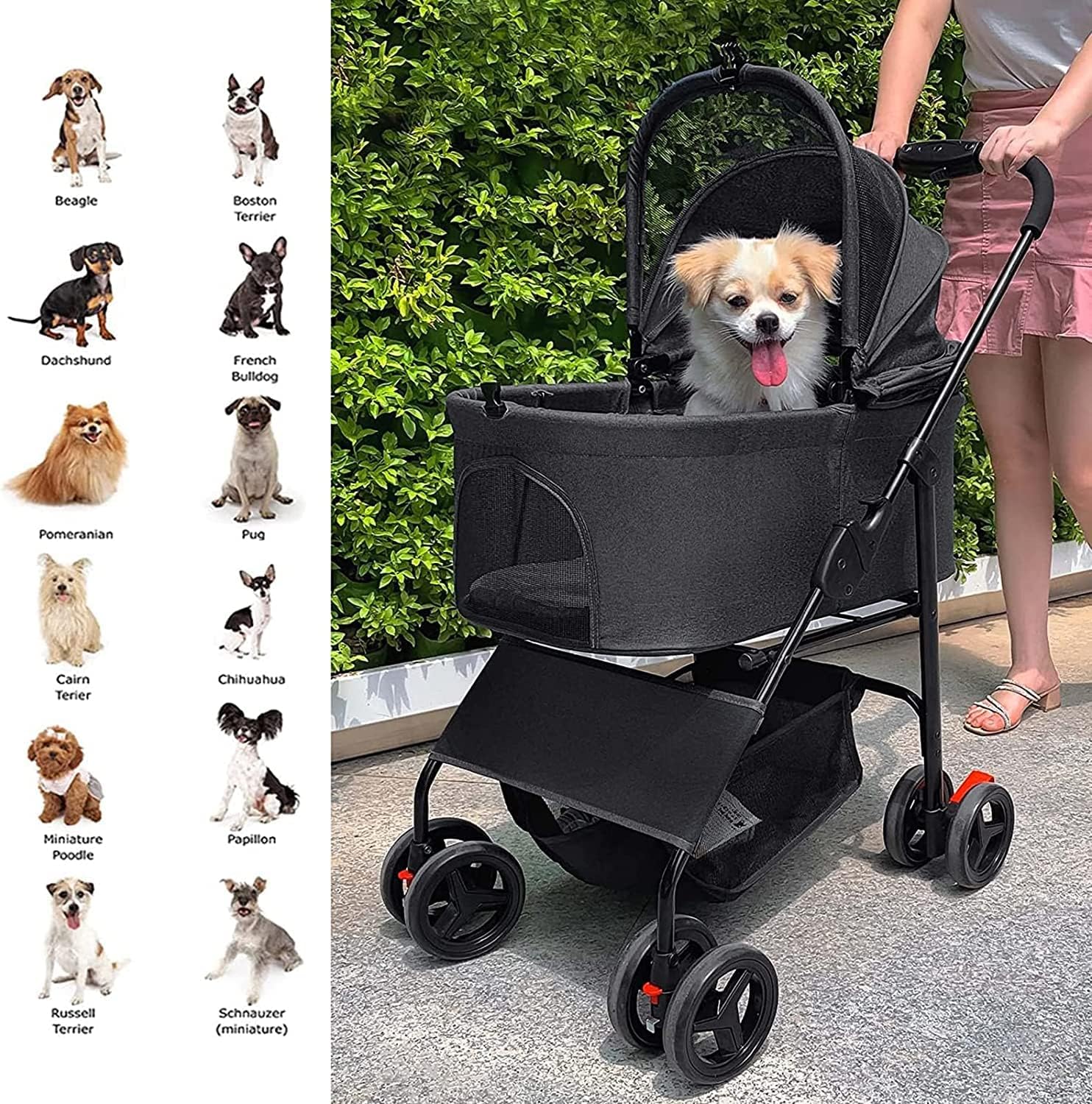 Wózek dla zwierząt Premium Pet Stroller Cat Dog Wózki dla średnich psów, 3 w 1 składany wózek dla kota (czerwony)