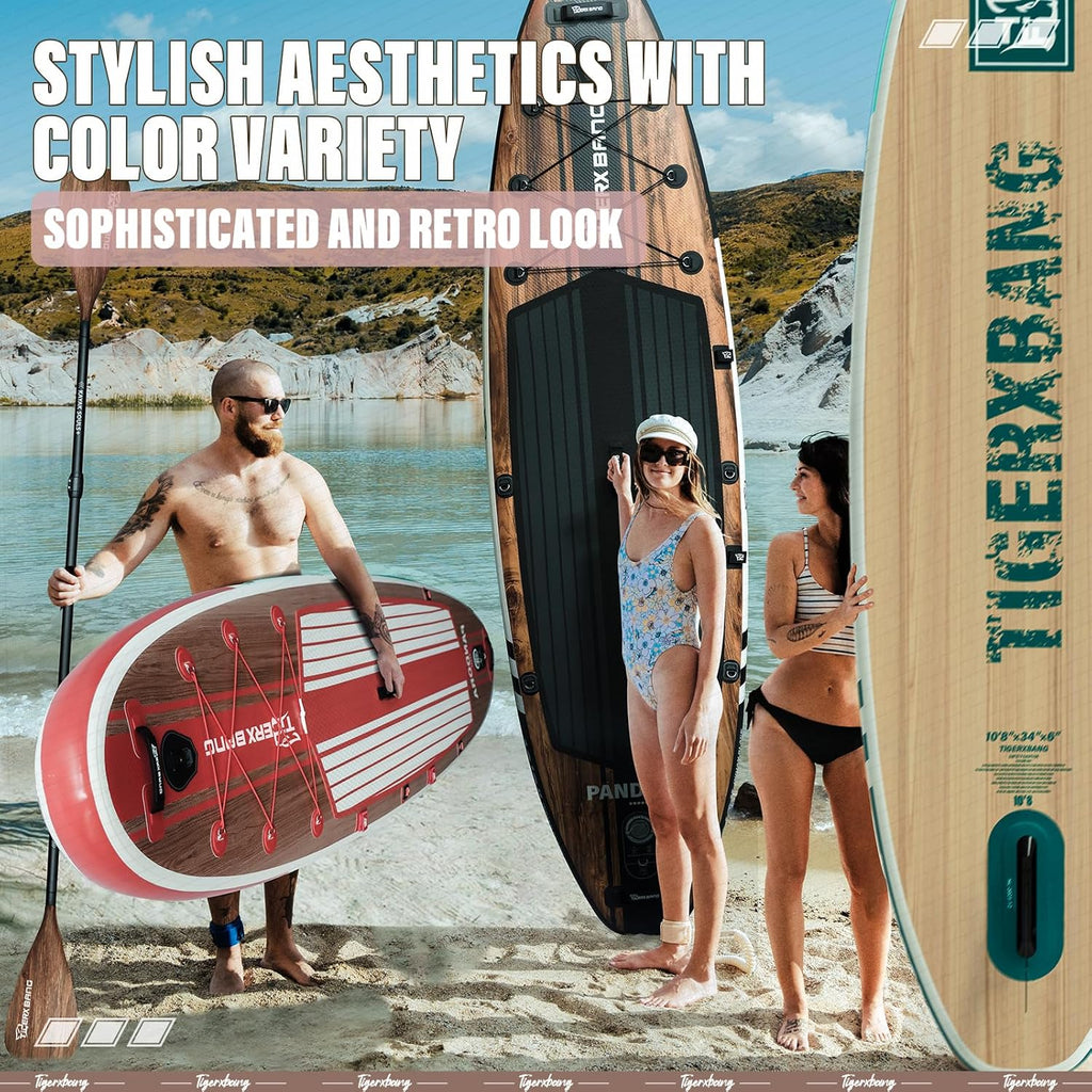 TIGERXBANG Deska SUP, deska do paddlingu, 10'8, 330 x 86 x 15 cm, z kompletnym nadmuchiwanym akcesoriami klasy premium, bardzo szerokie deski do wiosłowania dla dorosłych i dzieci, kolekcja Pandora