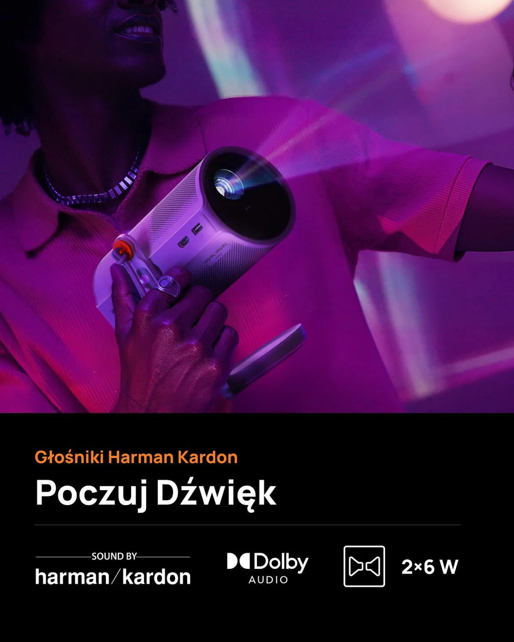XGIMI MoGo 4 Laser Projektor Przenośny z 4 Filtrami, 550 Lumens ISO, Obrót 360°, Bateria Wbudowana, 2,5 Godziny Odtwarzania, Zintegrowany Google TV & Netflix, 2x6W Harman Kardon