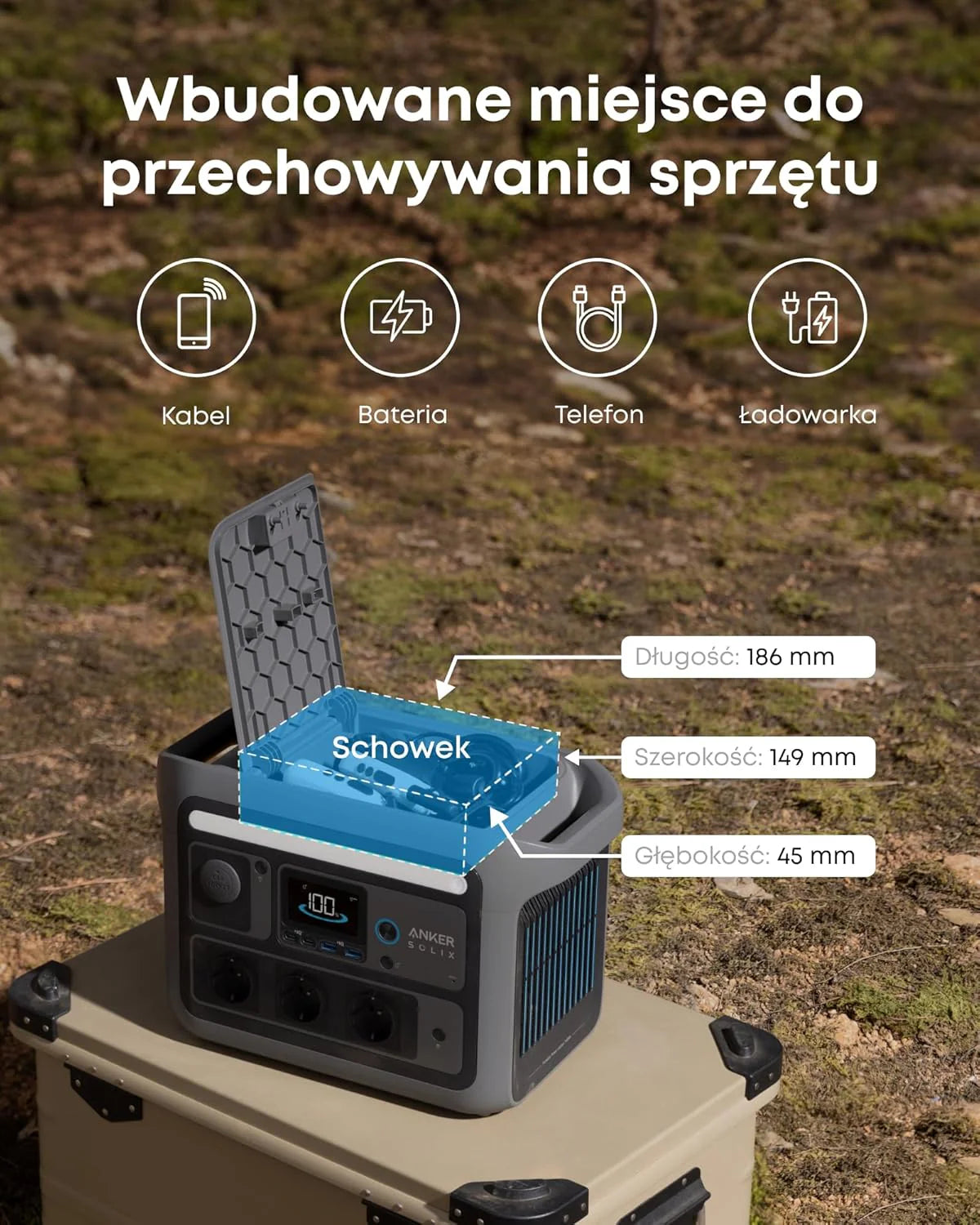 Przenośna stacja zasilania SOLIX C800 firmy anker, generator słoneczny 1200 W (maks. 1600 W), ładowanie w 58 min., akumulator LiFePO4 768 Wh na biwakowania, podróże czy awarie prądu