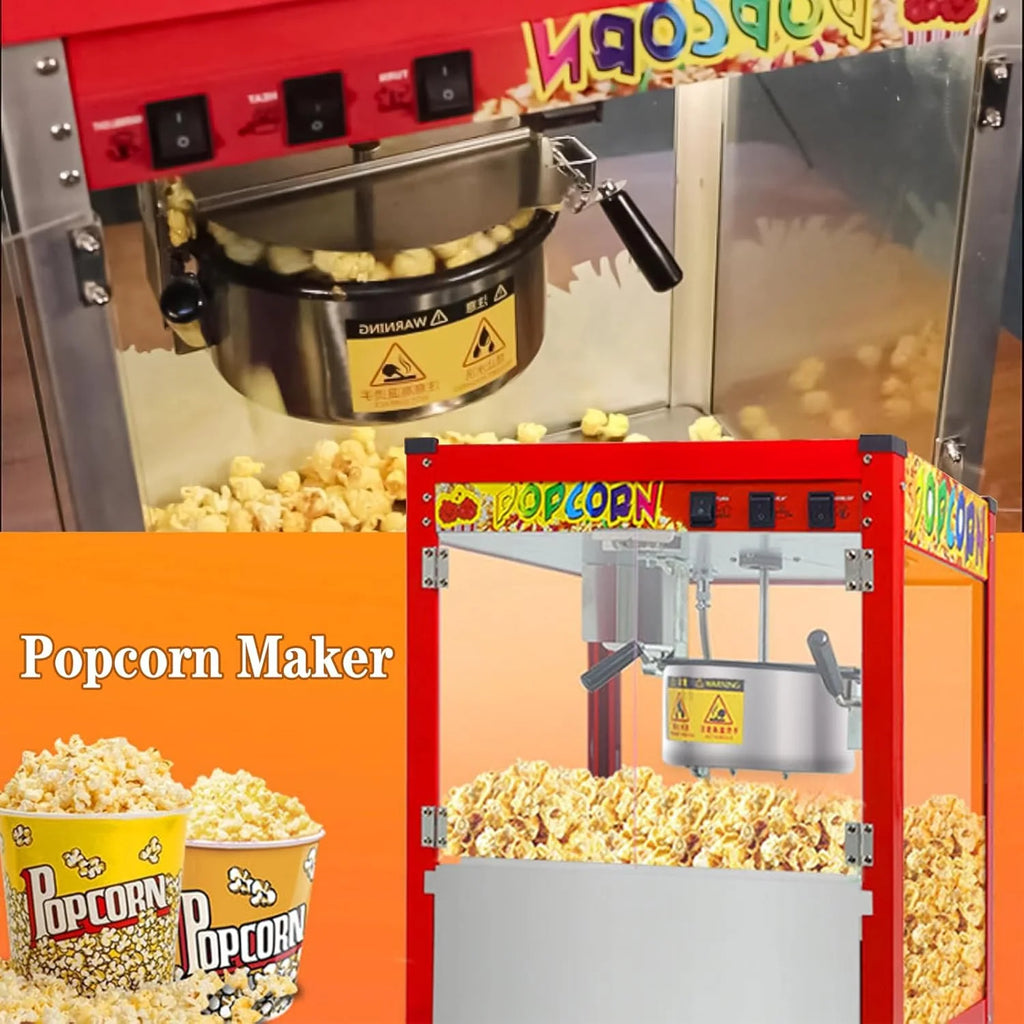 Komercyjna maszyna do popcornu z czajnikiem 10 uncji i podgrzewaną lampką, nablatowa maszyna do popcornu o mocy 1400 W do domu, teatru i firmy, w stylu filmowym z 3-przełącznikami Flat-top