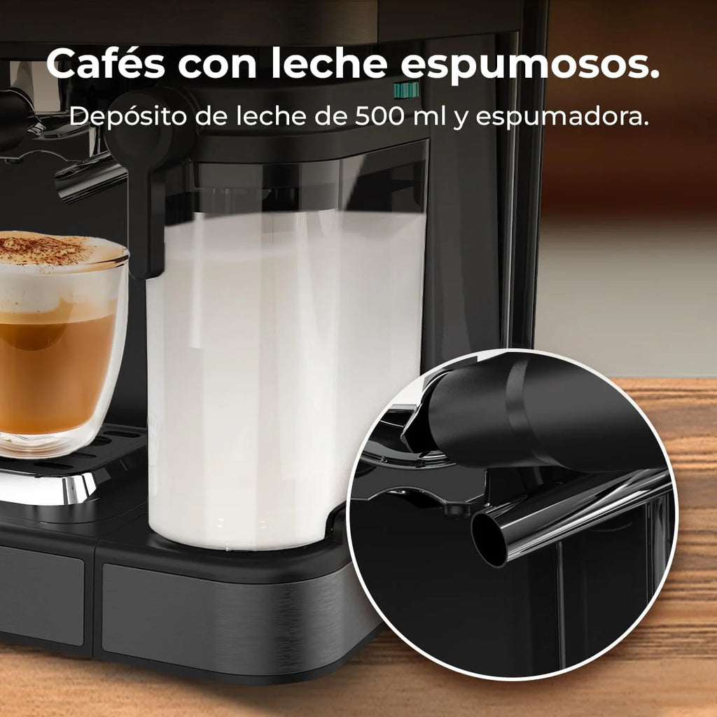 Cecotec Ekspres do kawy z podwójnym wyjściem Power Espresso 20 Barista Cream. 1550 W, 20 prętów, zbiornik na ziarna kawy 250g, młynek z 30 poziomami mielenia, termoblok, zbiornik na wodę 2.5 L