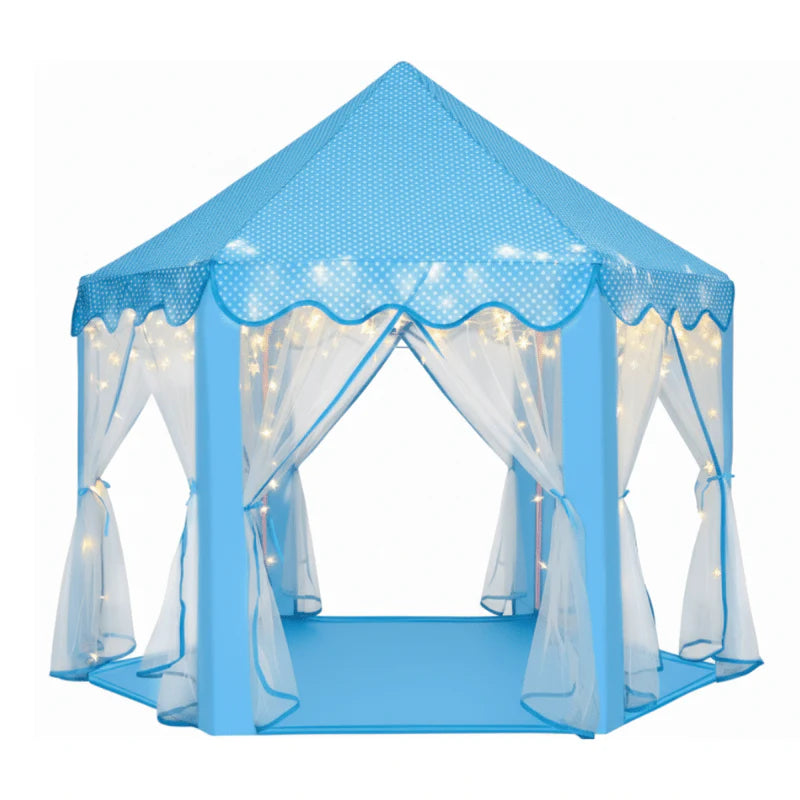 Kids Castle Play Tent with Mesh Curtains and Star String Lights
