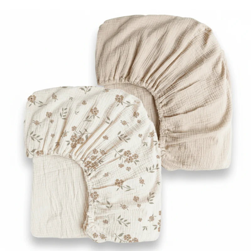2-Pack Crib & Playard Muslin Sheets, Deep Pocket, 360° Elastic Fit