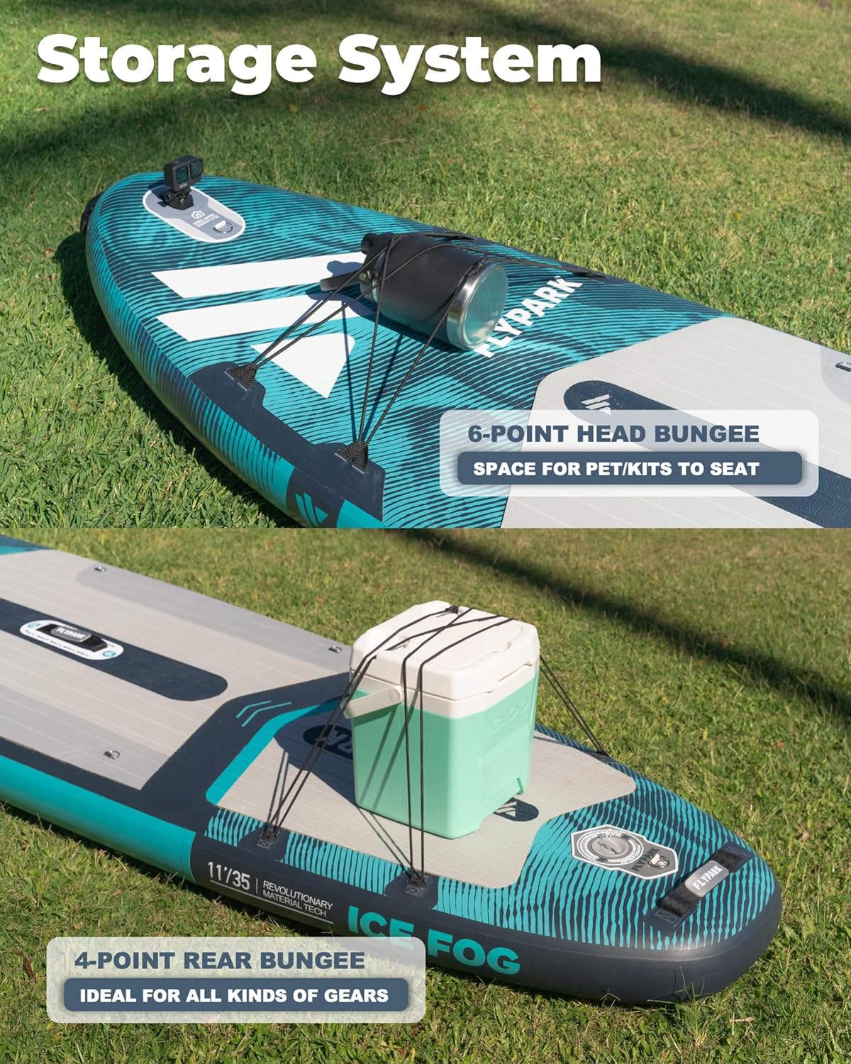Flypark 10'8/11'x35'' wędkarstwo i rodzinne stabilne nadmuchiwane deski wiosłowe, bardzo szerokie nadmuchiwane deski SUP, łożysko 195 kg, deska do wiosłowania stojącego, uchwyt na aparat, pasek na