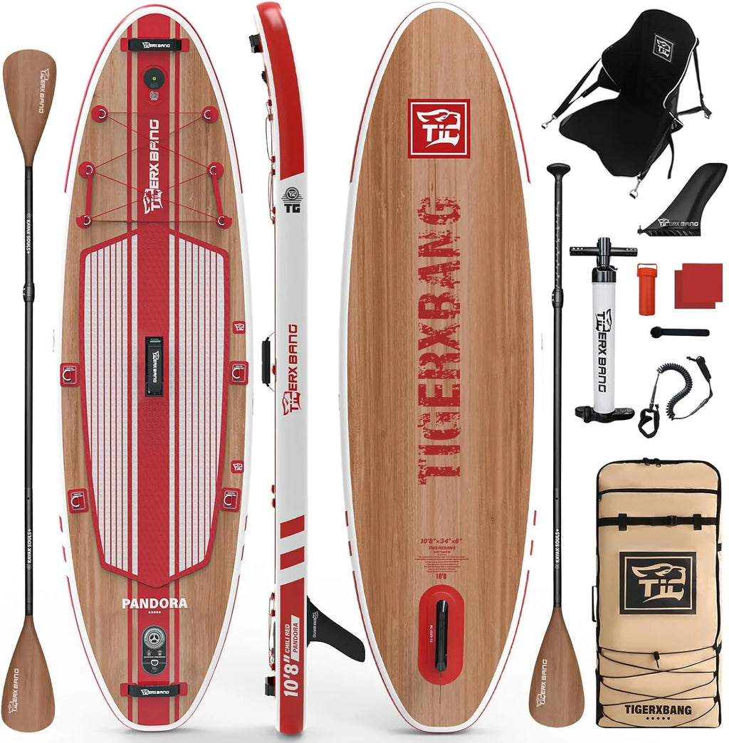 TIGERXBANG Deska SUP, deska do paddlingu, 10'8, 330 x 86 x 15 cm, z kompletnym nadmuchiwanym akcesoriami klasy premium, bardzo szerokie deski do wiosłowania dla dorosłych i dzieci, kolekcja Pandora
