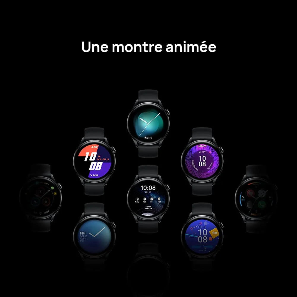 HUAWEI WATCH 3 Connected Watch 4G, Ekran dotykowy AMOLED, Ciągłe śledzenie zdrowia, Połączenia eSIM, GPS, 14 dni autonomii, współpracuje z iOS i Androidem, czarna bransoletka