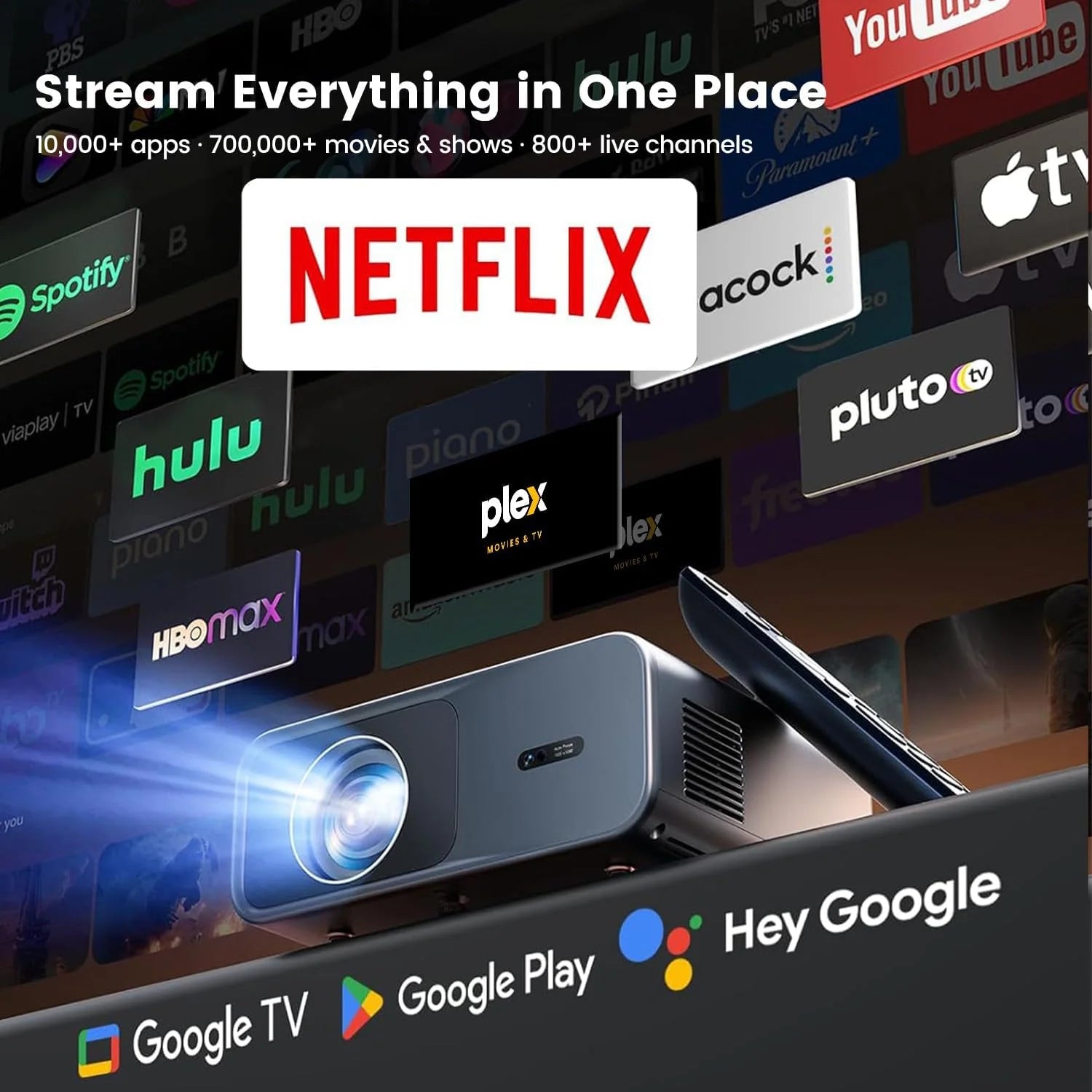 Projektor 4K WiFi Bluetooth 1080P Natywny Full HD, Auto Focus/Keystone Projektor wideo z wbudowaną aplikacją do kina domowego