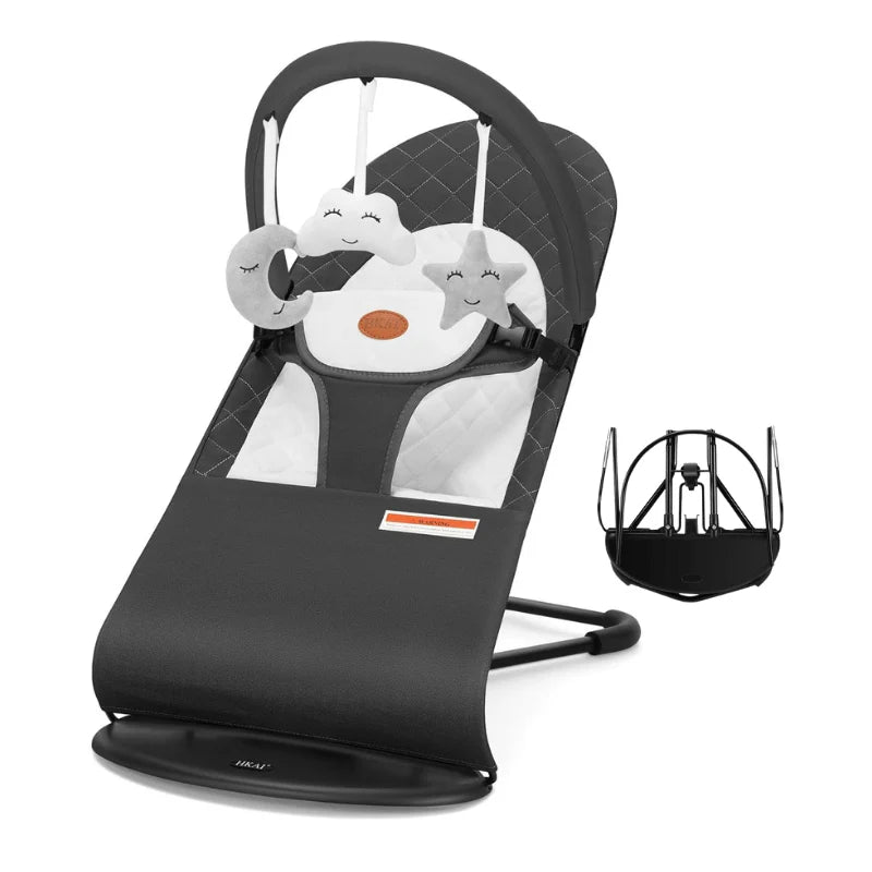 Foldable Cotton Baby Bouncer with 3 Recline Positions & Washable Cover
