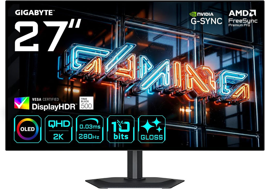GIGABYTE MO27Q28GR WOLED Genialny monitor do gier 27 QHD - 2560 x 1440, 280Hz, 0,03ms, 335 CD/m², Display HDR True Black 500, HDMI 2.1, DisplayPort 1.4