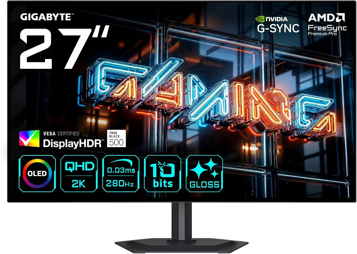 GIGABYTE MO27Q28GR WOLED Genialny monitor do gier 27 QHD - 2560 x 1440, 280Hz, 0,03ms, 335 CD/m², Display HDR True Black 500, HDMI 2.1, DisplayPort 1.4