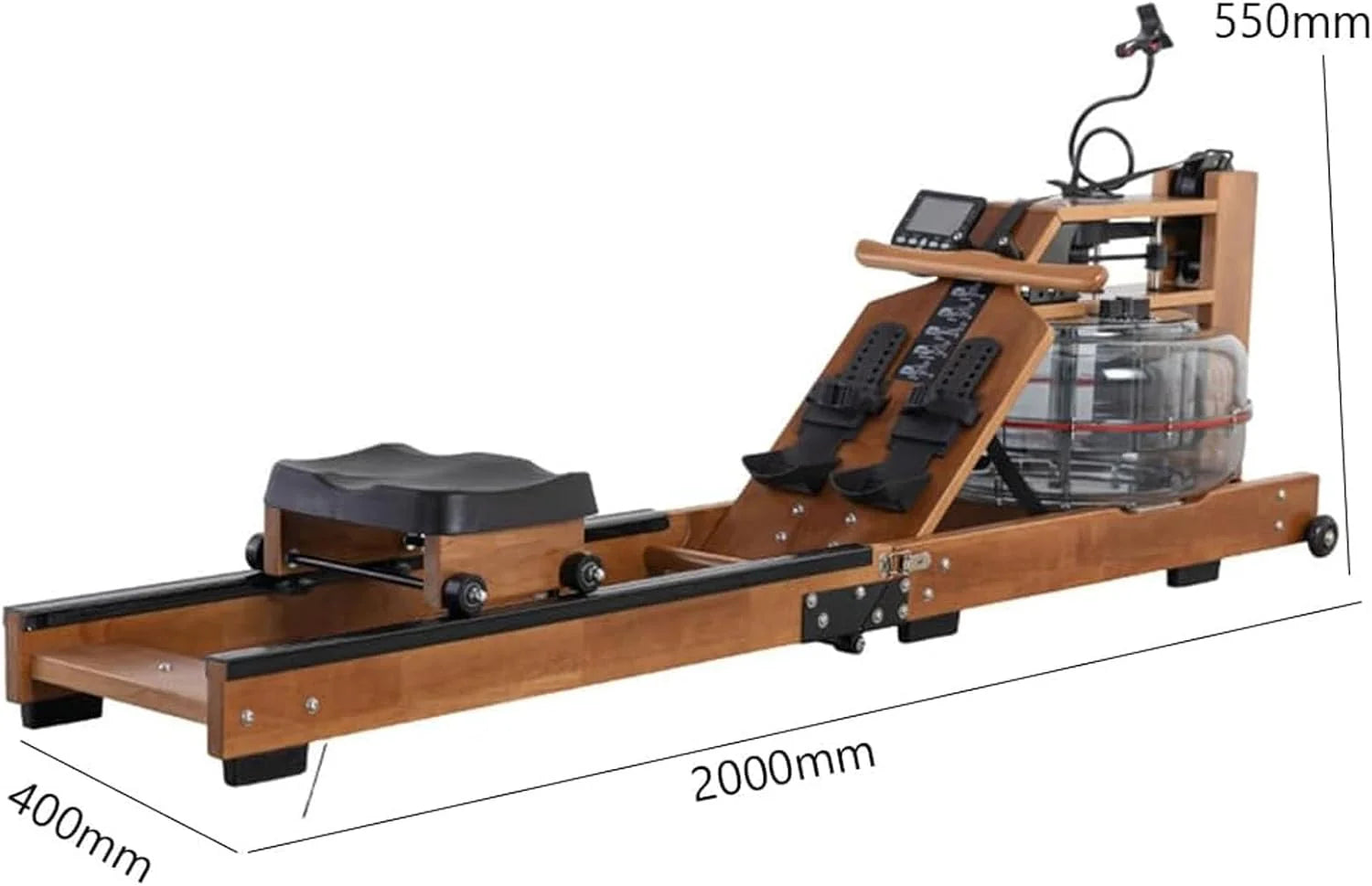 Wioślarz wodny, drewniany rower z regulowanym oporem, nośność 150 kg, sprzęt do ćwiczeń fitness do treningu wewnątrz i na zewnątrz