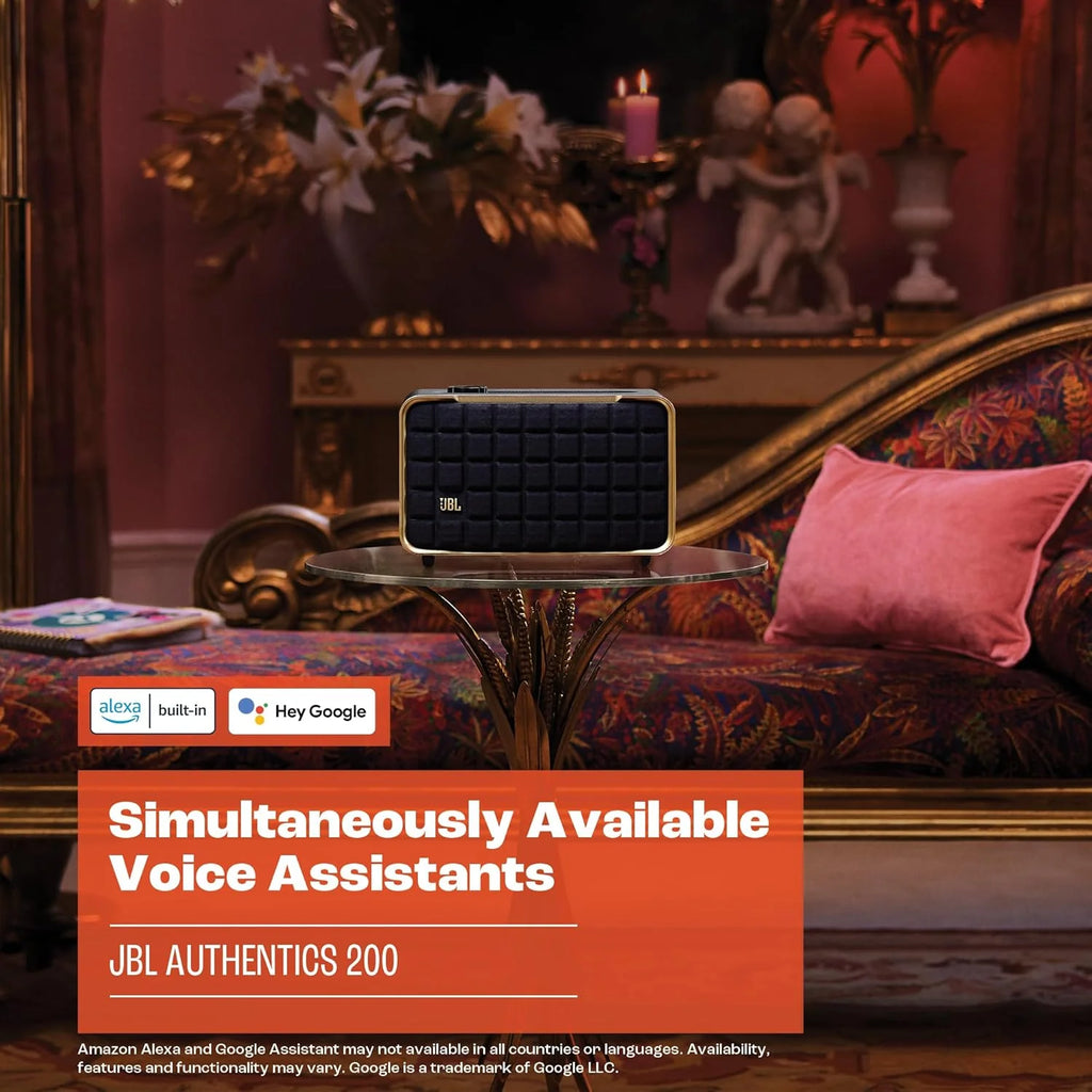 JBL Authentics 300, Głośnik Bezprzewodowy, 8h Odtwarzania, z Wbudowanym Wi-Fi, Bluetooth, Dźwiękiem Stereo i Mocnym Basem, Kompatybilny z Alexa i Google Home, w Stylu Retro