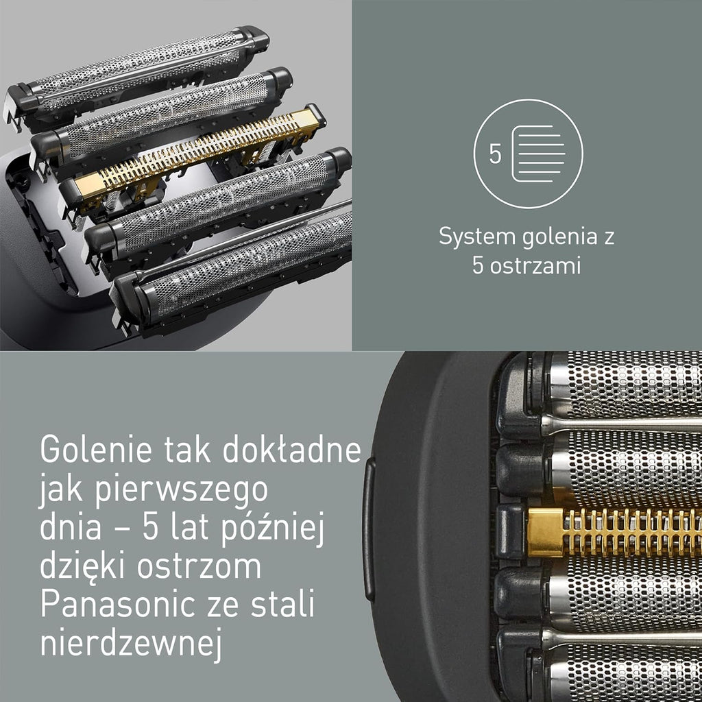 Golarka Panasonic ES-PV3B-K803 Series 900s, Golenie na Mokro i Sucho, 5-Ostrzowa Golarka Elektryczna Dla Mężczyzn, Inteligentny Czujnik Zarostu, USB-C, Etui, Matowa Czerń