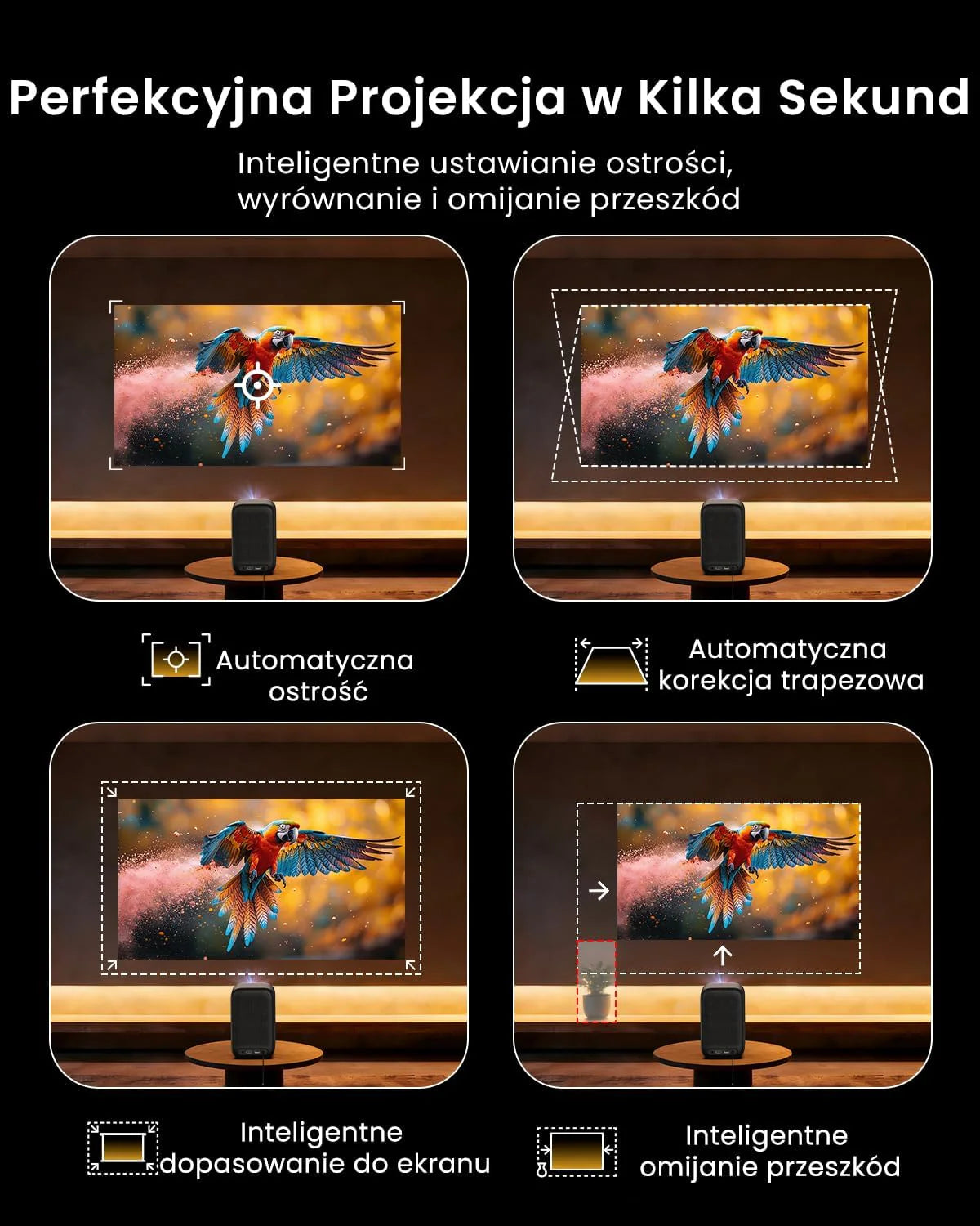 WEMAX Inteligentny Projektor Google TV 1080P Full HD, Obsługa 4K, 320 ISO Lm, MEMC Płynność na Mecze 2026, Auto Focus i Keystone, Omijanie Przeszkód, HDR10, Dolby Audio, WiFi 5G, Bluetooth