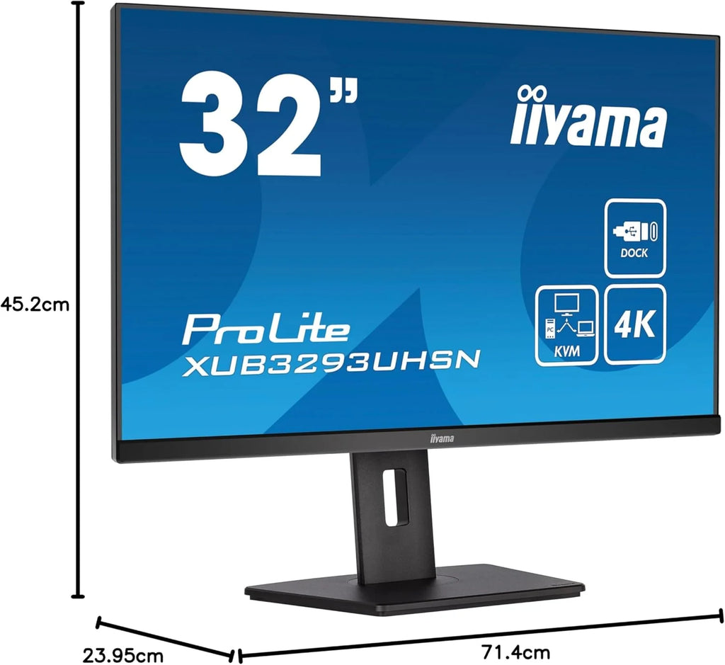 iiyama Prolite XUB3293UHSN-B5 80 cm 31,5 IPS LED monitor 4K UHD HDMI DP USB3.0 USB-C 65 W LAN przełącznik KVM Slim-Line regulacja wysokości, czarny