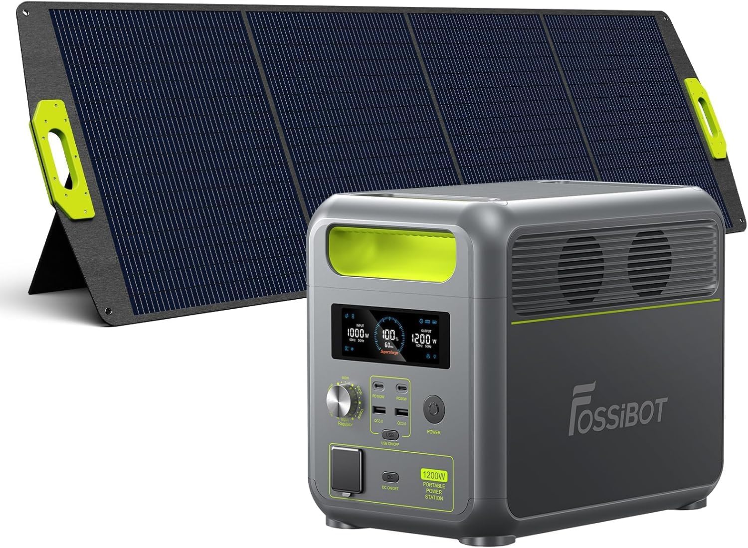 FOSSiBOT-Polska VAT 23% przenośna stacja zasilania F1200 1024Wh 1200W Wyposażony 200W panel słoneczny 5-letnia gwarancja
