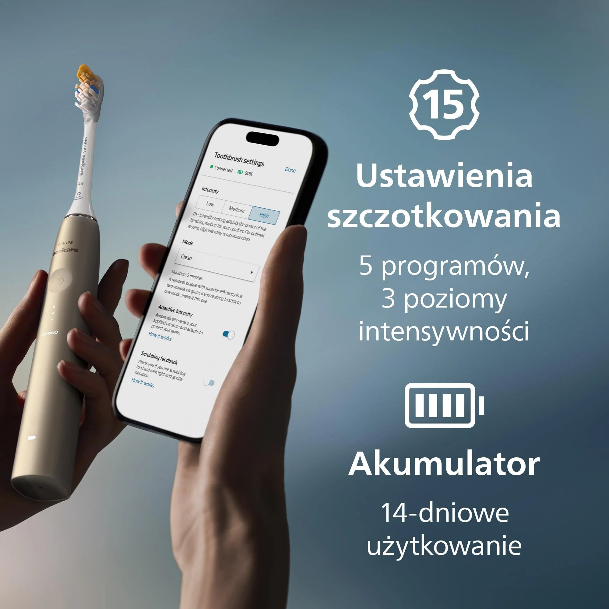 Philips Sonicare DiamondClean 9900 Prestige Elektryczna szczoteczka do zębów z technologią i aplikacją SenseIQ, 5 trybów szczotkowania, etui podróżne do ładowania, kolor szampański, HX9992/44