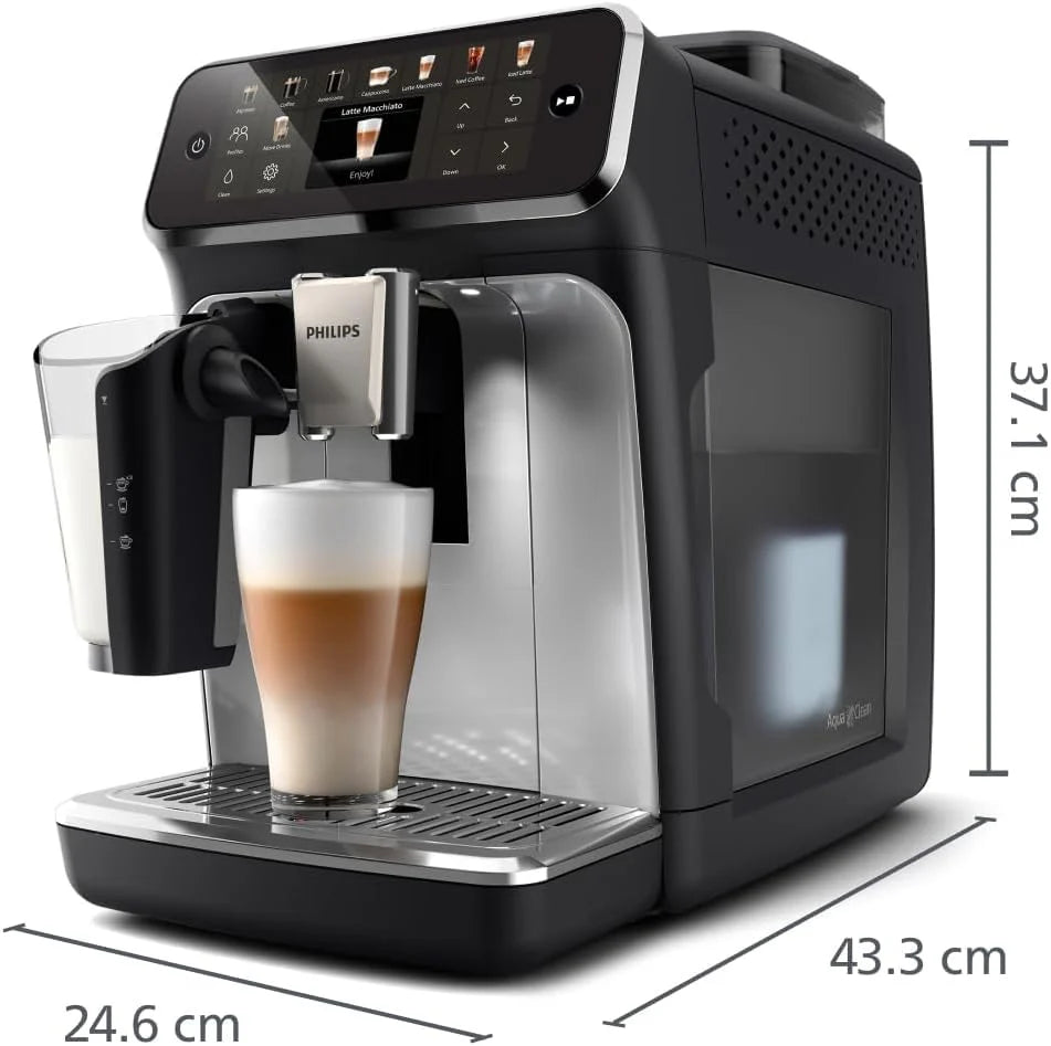 Philips w Pełni Automatyczny Ekspres do Kawy z Serii 5500-20 Kaw Gorących i Mrożonych, Szybki w Czyszczeniu System Mleczny LatteGo, Technologia SilentBrew, QuickStart Czarno-Srebrny (EP5546/70)