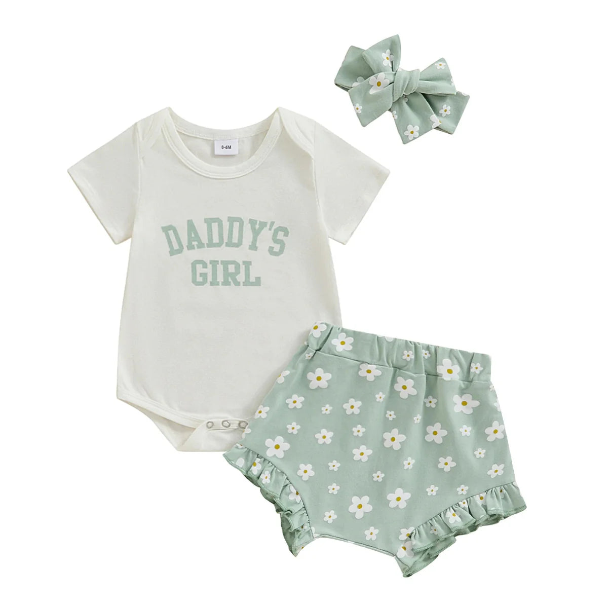 Baby Girls Outfit Short Sleeve Romper - Floral Shorts - Hairband Set Casual Clothes