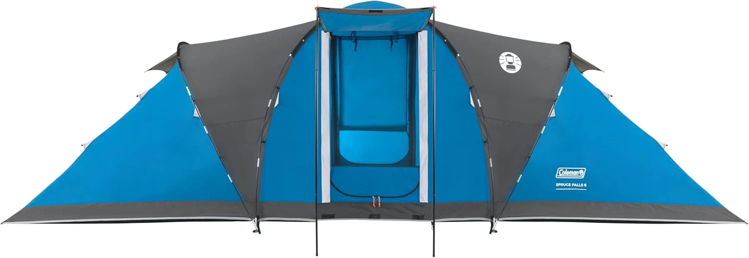 Coleman Spruce Falls 6 namiot | duży 6-osobowy namiot rodzinny Vis-a-Vis z 2 przeciwległymi rozmiarami XXL, sypialniami i częścią dzienną, namiot kempingowy dla 6 osób, wodoodporny 3000 mm, wszyte