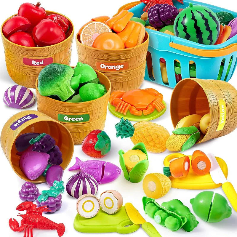 Play Food Sorting Set with Color-Coded Baskets and Cutting Board