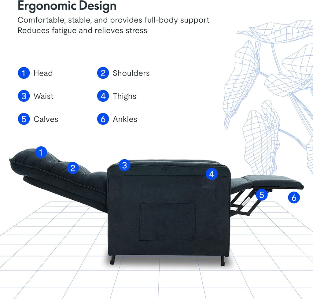 Fotel rozkładany elektrycznie FLEXISPOT z regulowanym oparciem, odchylany w zakresie od 105° do 155°, ergonomiczny fotel wypoczynkowy do sypialni, salonu i kina domowego (ciemnoszary)