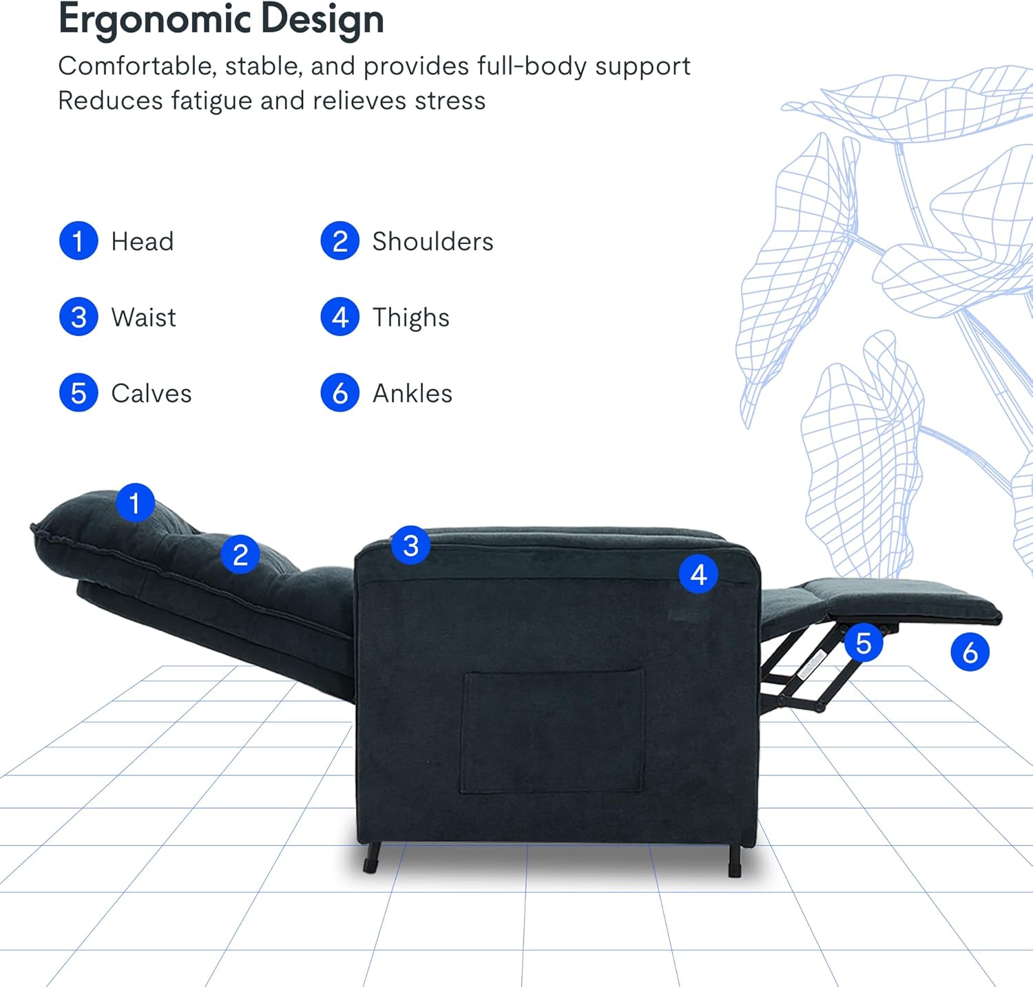 Fotel rozkładany elektrycznie FLEXISPOT z regulowanym oparciem, odchylany w zakresie od 105° do 155°, ergonomiczny fotel wypoczynkowy do sypialni, salonu i kina domowego (ciemnoszary)