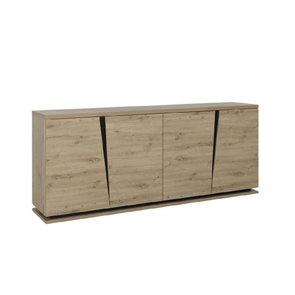 Szafka RTV z drewna, nowoczesny design, 4 przegrody, naturalny kolor