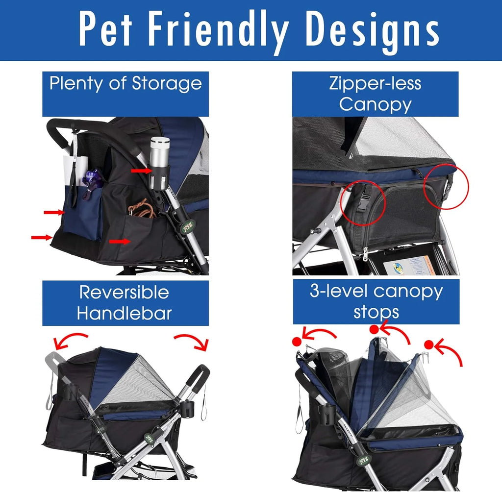 HPZ Pet Rover Premium wytrzymały wózek podróżny dla psa/kota/zwierząt domowych z rozkładaną przegródką/wejściem bez zamka błyskawicznego/odwracalny uchwyt, gumowe opony bez pompy, dla małych,