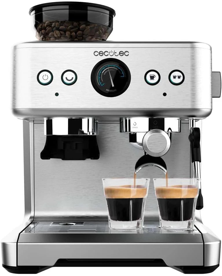 Cecotec Ekspres do kawy z podwójnym wyjściem Power Espresso 20 Barista Cream. 1550 W, 20 prętów, zbiornik na ziarna kawy 250g, młynek z 30 poziomami mielenia, termoblok, zbiornik na wodę 2.5 L