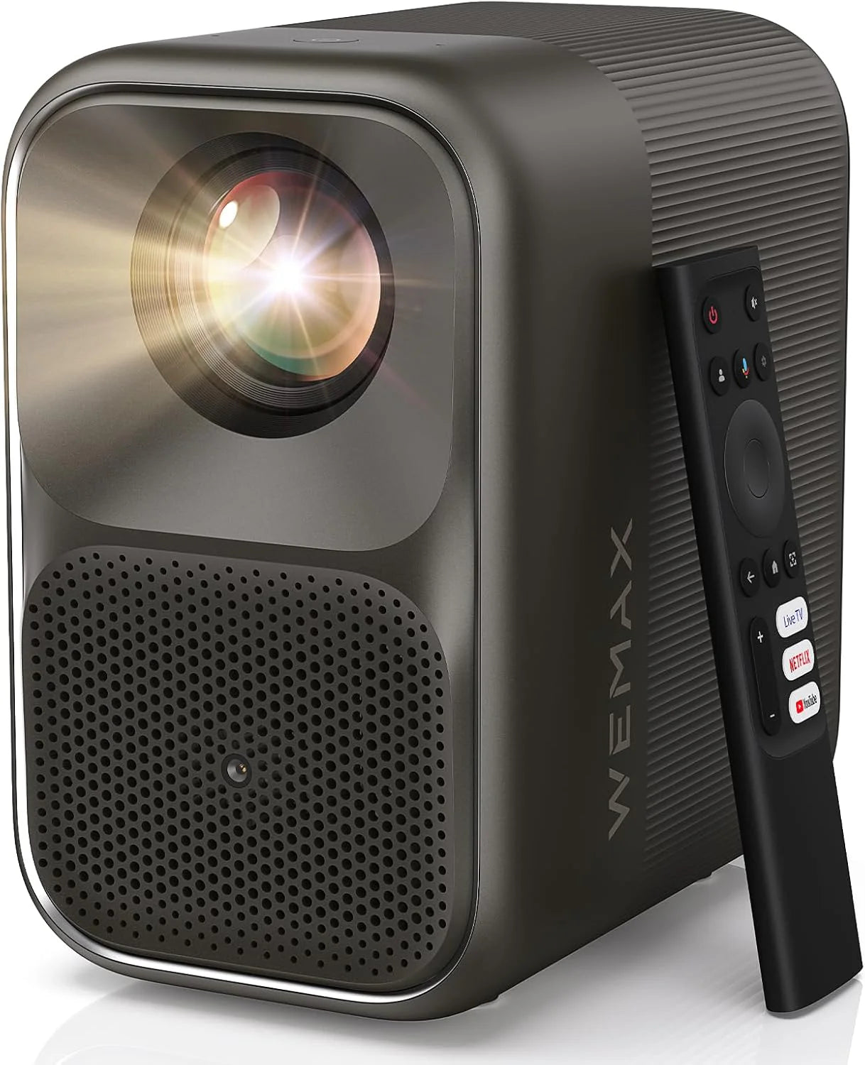 WEMAX Inteligentny Projektor Google TV 1080P Full HD, Obsługa 4K, 320 ISO Lm, MEMC Płynność na Mecze 2026, Auto Focus i Keystone, Omijanie Przeszkód, HDR10, Dolby Audio, WiFi 5G, Bluetooth
