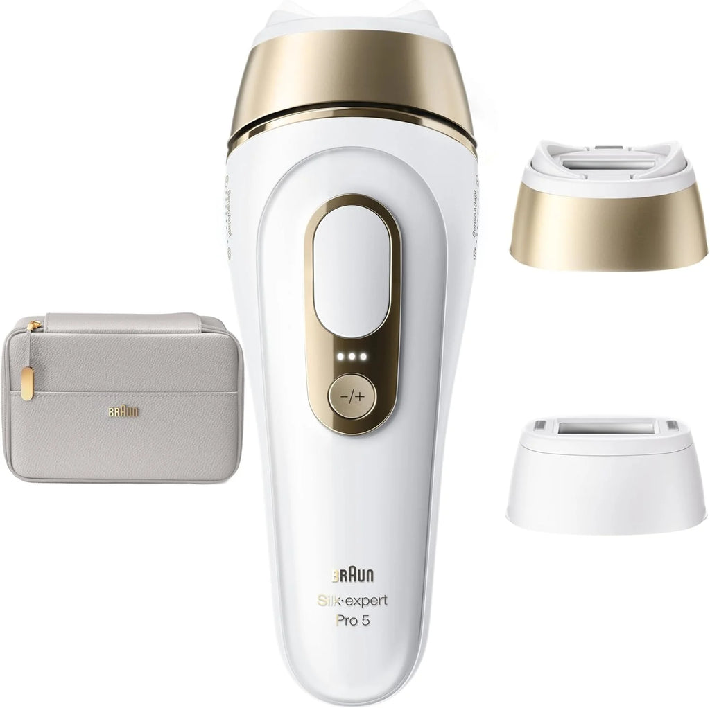 Braun IPL Smart Silk·expert Pro 5, Laserowe Usuwanie Owłosienia w Domu, Trwała Depilacja, Z Saszetką, 2 Nasadkami, PL5210