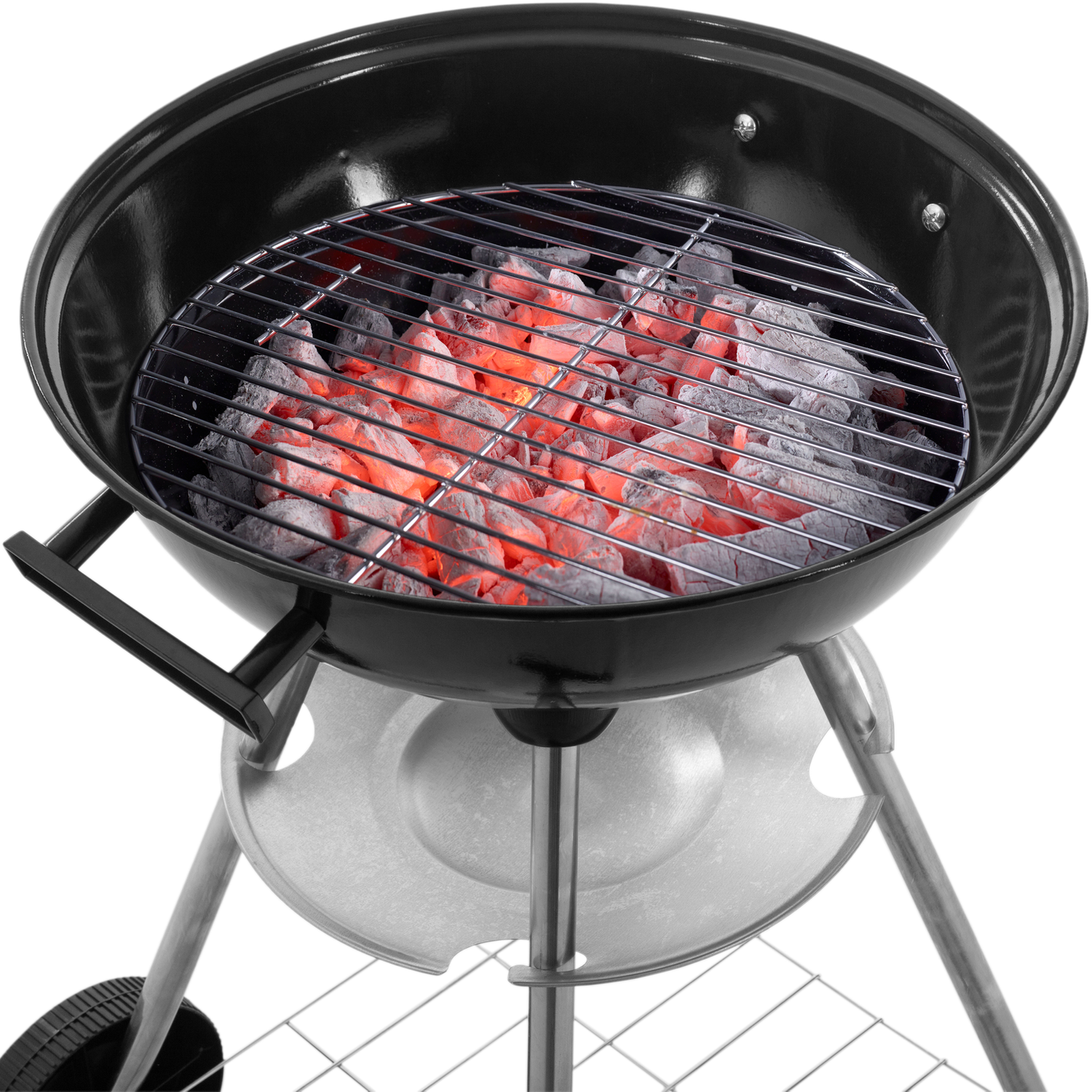 Primematik - 41x70cm okrągły grill węglowy z pokrywką i kółkami do ogrodu i na kemping Kh51000