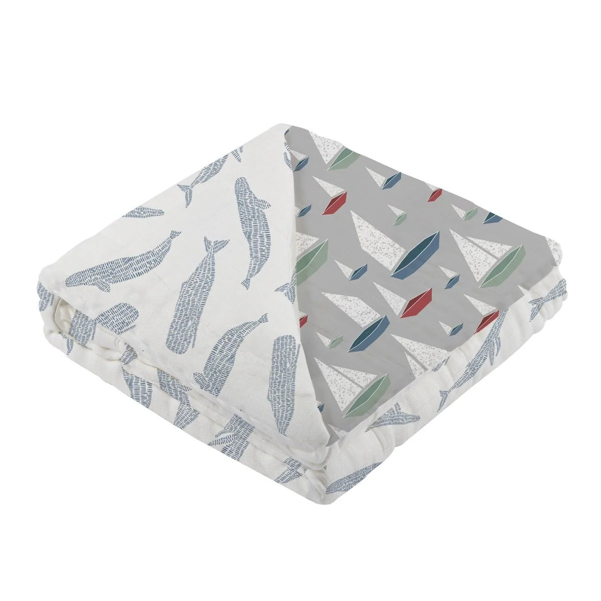 Blue Shadow Whales and Marina Sailboats Bamboo Blanket