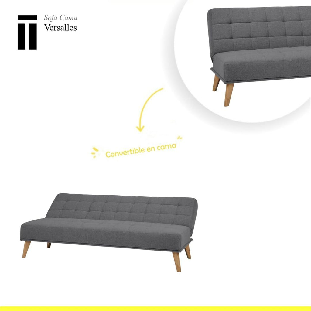 SHIITO | Model Versailles – Sofa rozkładana Click-Clack | Elegancja i wygoda spotykają się | Pikowane wykończenie w kolorze szarym | 189,5 x 88 x 89 cm