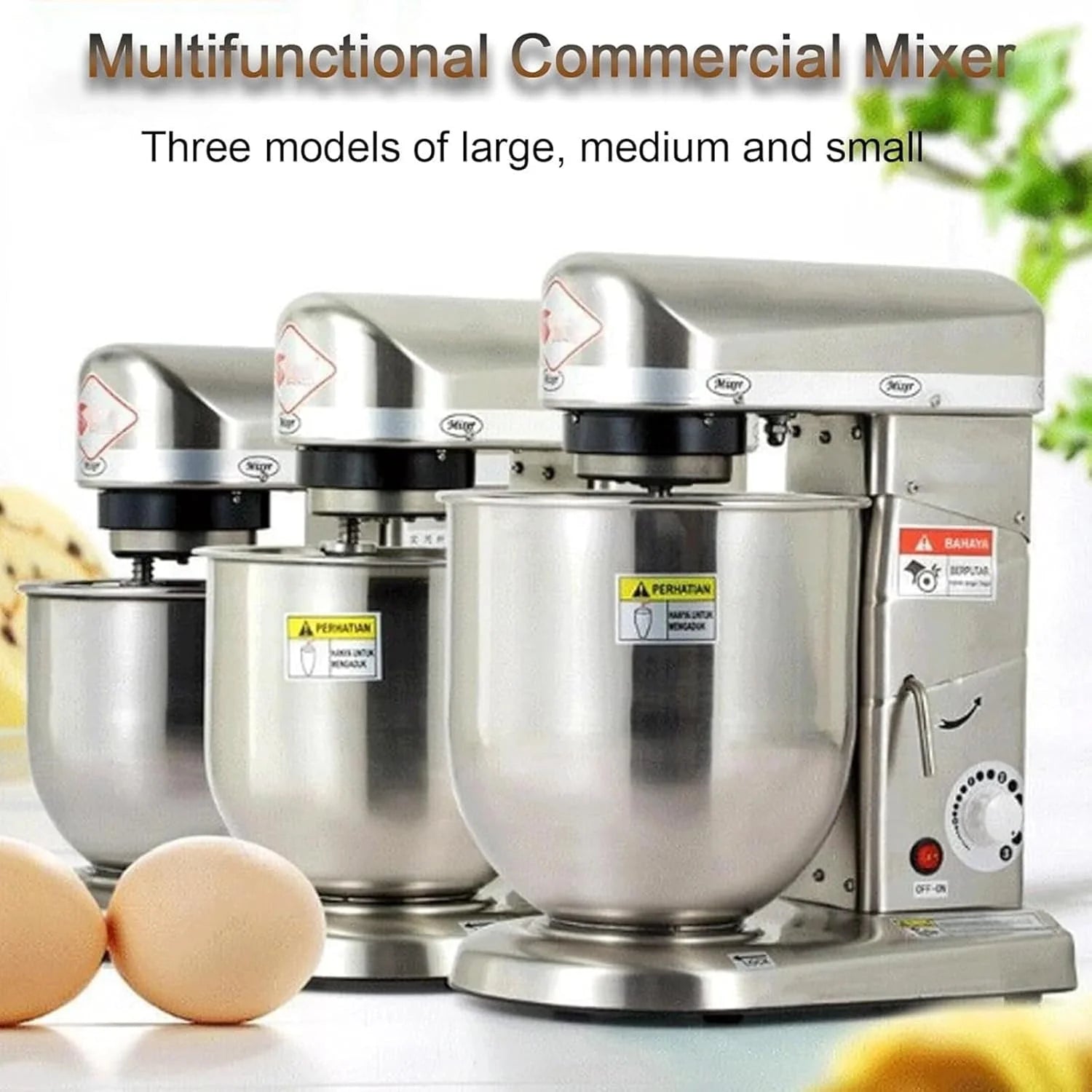 Professional Stand Mixer, 3 Speed 10L Mixing Bowl 500W Electric Mixer with Mixing Bowl, Beater & Dough Hook, Commercial Kitchen Cake Mixer & Dough Mixer,StainlessSteel