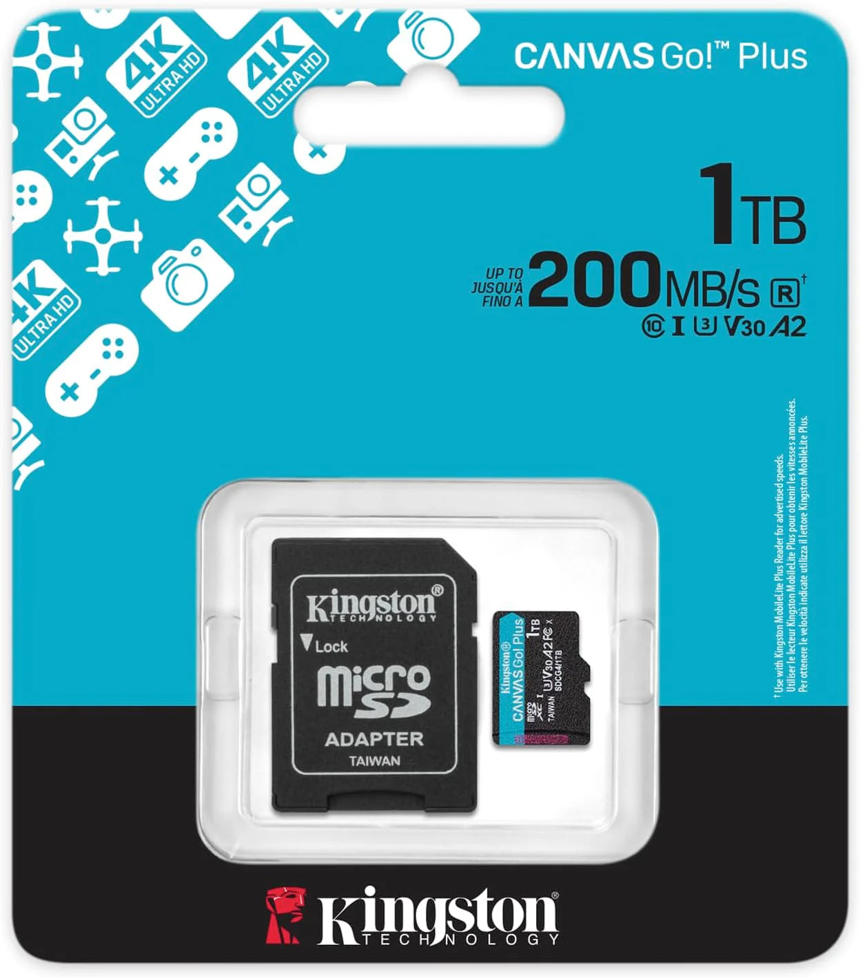 Kingston Canvas Go Plus karta pamięci microSDXC Gen4 200 MB/s A2 U3 V30 1 TB pojedyncze opakowanie bez karty ADP - SDCG4/1TBSP