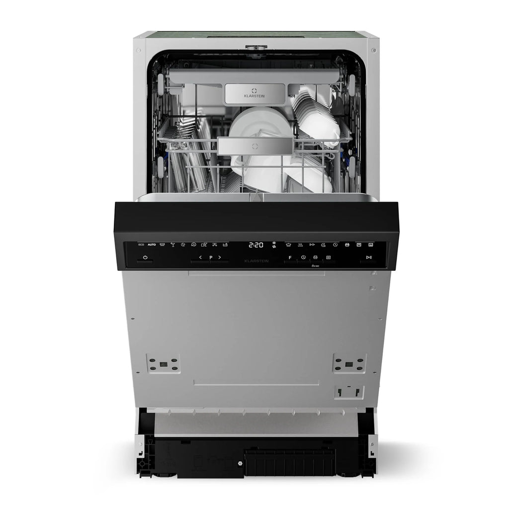 Klarstein Velaire zmywarka do naczyń 45 cm – półzintegrowana, 10 miejsc, 9 programów, 42 dB, klasa energetyczna B, AquaStop, zabezpieczenie przed dziećmi, częściowo zintegrowana zmywarka