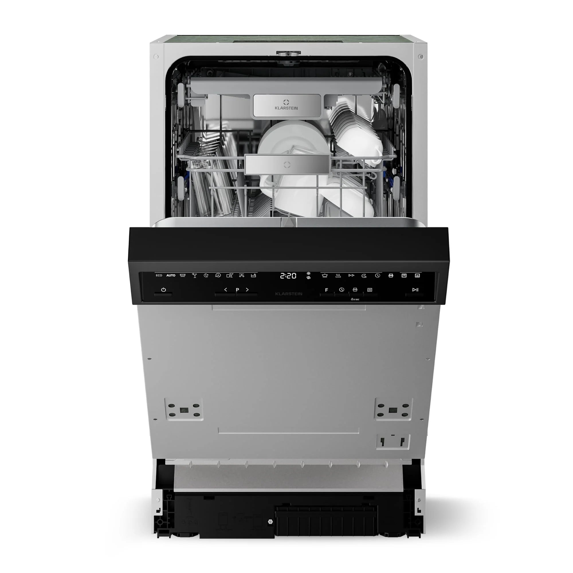 Klarstein Velaire zmywarka do naczyń 45 cm – półzintegrowana, 10 miejsc, 9 programów, 42 dB, klasa energetyczna B, AquaStop, zabezpieczenie przed dziećmi, częściowo zintegrowana zmywarka