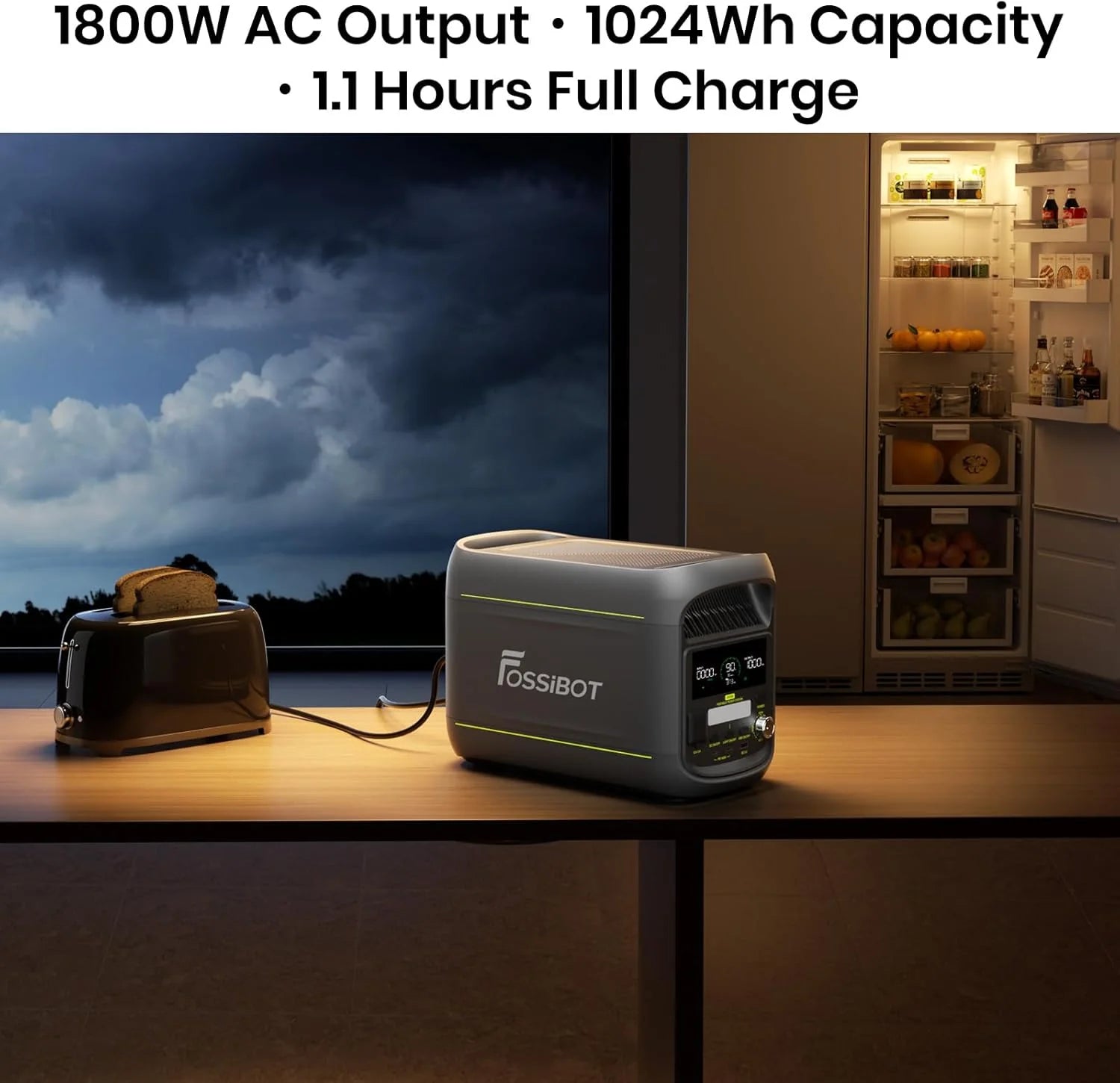 Fossibot Polska F1800 Przenośna Elektrownia 1024Wh LiFePO4 -Stacja Zasilania VAT 23%, 1200W Power station 7 portów，5-letnia gwarancja