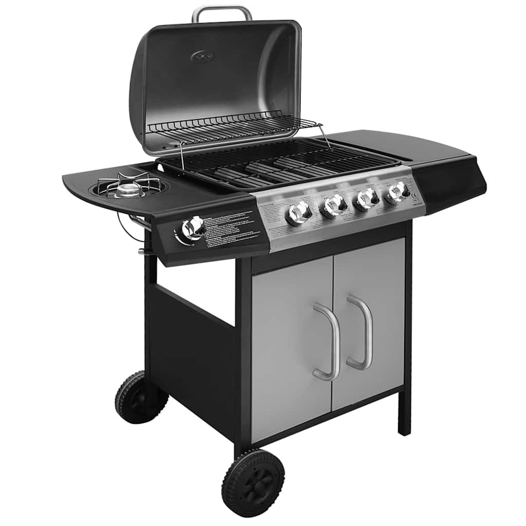 Grill gazowy 2026, 4+1 strefy gotowania, czarno-srebrny, V8143