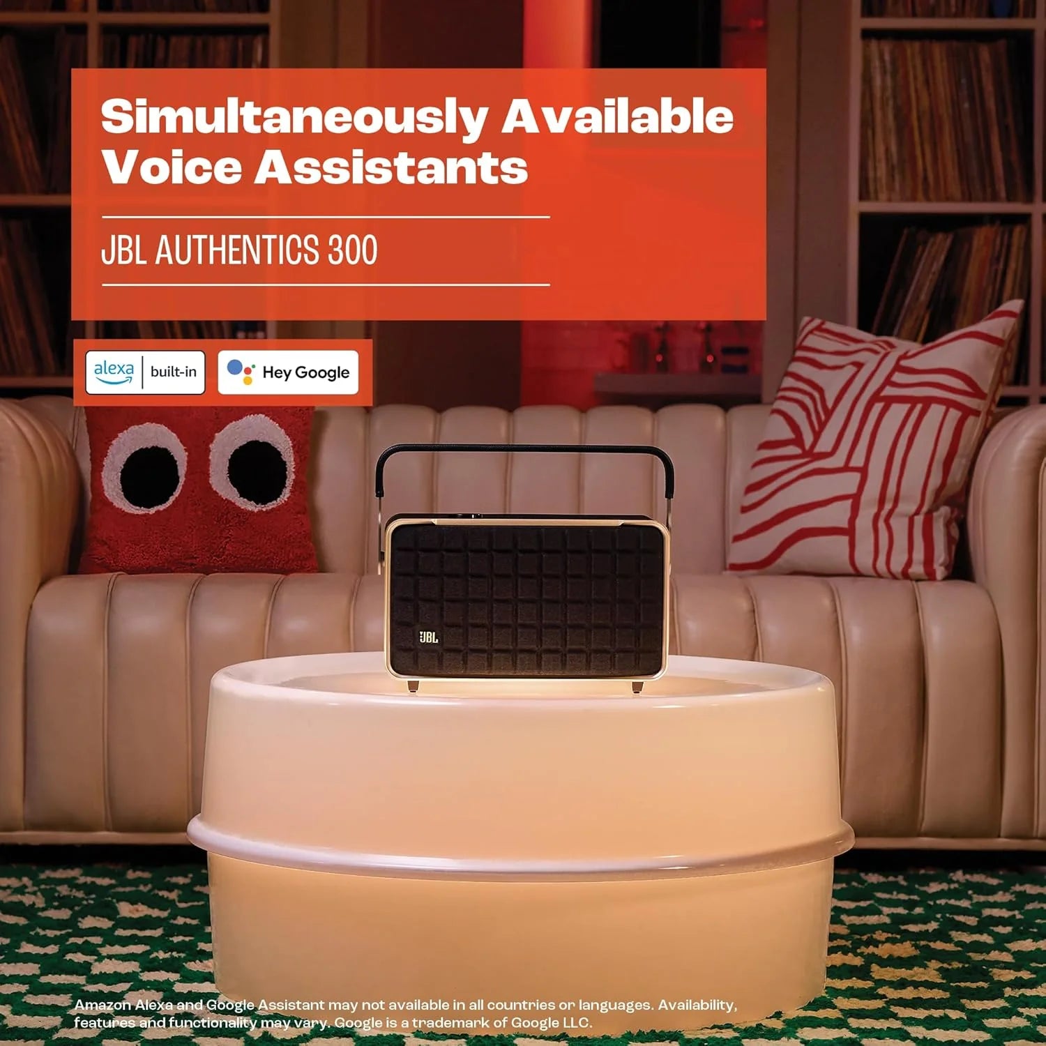 JBL Authentics 300, Głośnik Bezprzewodowy, 8h Odtwarzania, z Wbudowanym Wi-Fi, Bluetooth, Dźwiękiem Stereo i Mocnym Basem, Kompatybilny z Alexa i Google Home, w Stylu Retro