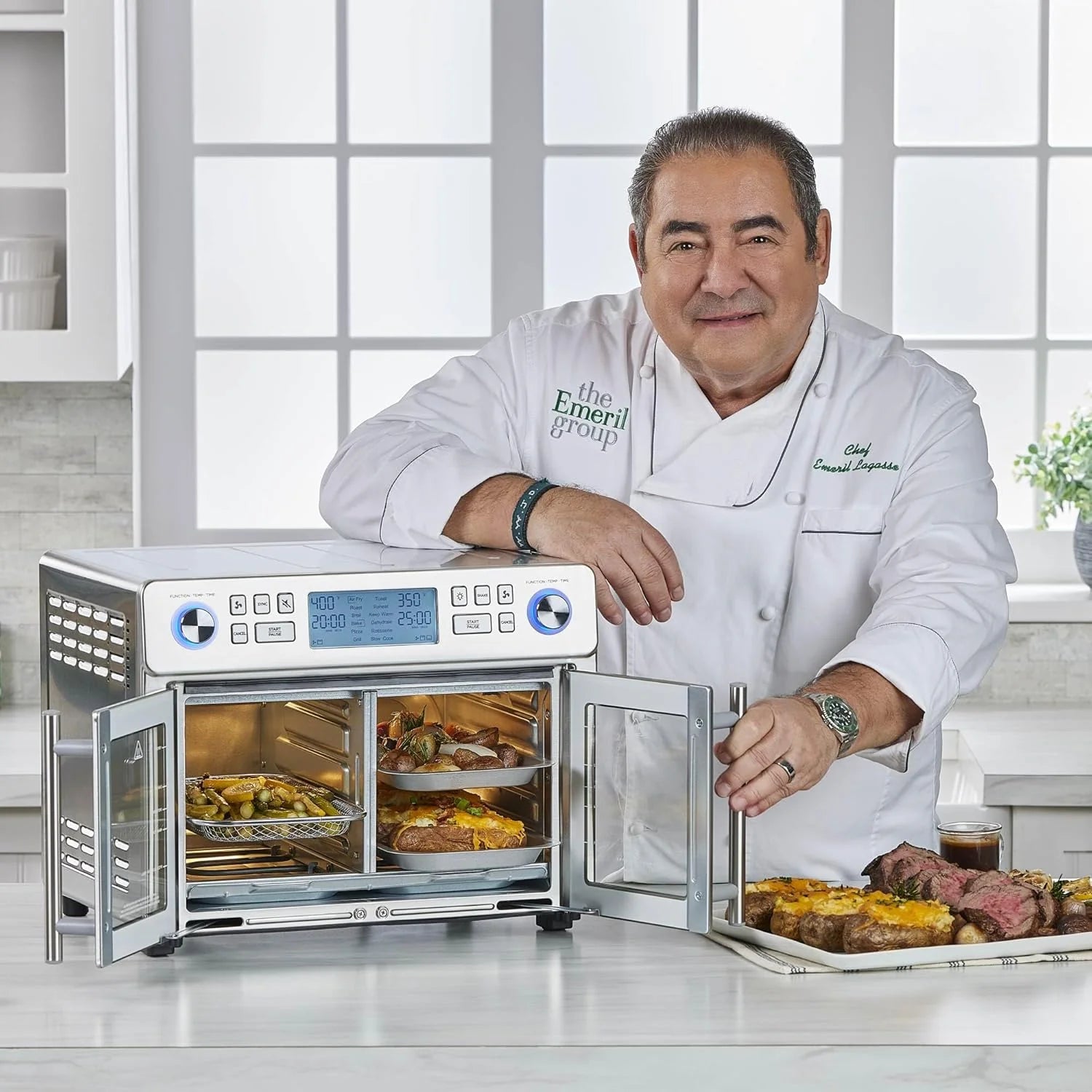 Emeril Lagasse Dwustrefowa frytkownica powietrzna 360 z drzwiami francuskimi, 25 QT, gotuj dwa potrawy na różne sposoby, do 60% szybciej od mrożonego do końca