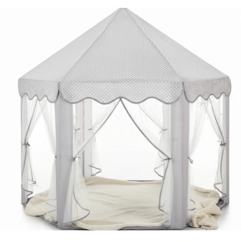 Kids Castle Play Tent with Mesh Curtains and Star String Lights