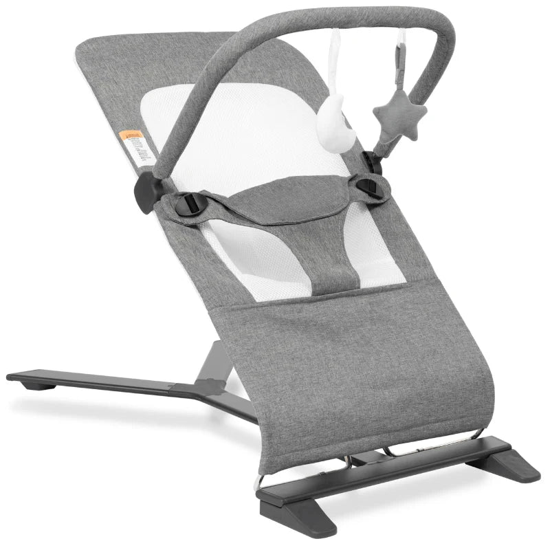 Portable Baby Bouncer with 3 Recline Positions, Mesh Inset, and Toys