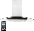 KKT KOLBE Okap kuchenny 90 cm, stal nierdzewna, czarne szkło, aplikacja Smart WiFi, funkcja automatycznego dopływu, obsługa SensorTouch, Delta-Insel-HC