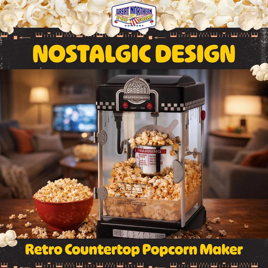 Little Bambino Maszyna do popcornu - 2,5 uncji stolik filmowy teatr popcorn popper ze stali nierdzewnej od Great Northern Popcorn (czarny)