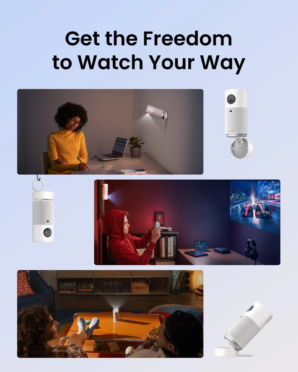 Projektor NEBULA Capsule Air Google TV, oficjalna licencja Netflix, inteligentny mini projektor 720p z Wi-Fi, 2 godziny odtwarzania (biały)