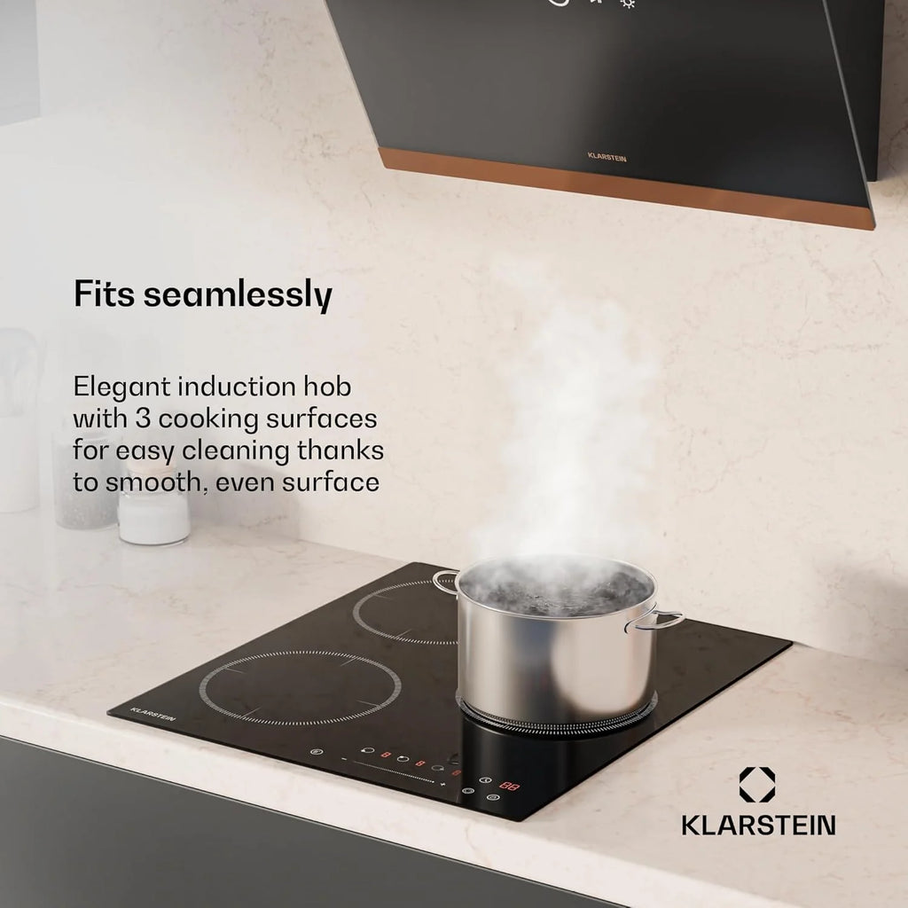 Klarstein Płyta indukcyjna, płyta kuchenna z ceramiki szklanej, 7000 W, płyta indukcyjna z 4 płytami, płyta indukcyjna do zabudowy z ekranem dotykowym i timerem, nowoczesne płyty grzewcze z